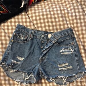 Levi's Blue Distressed Jean Shorts